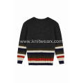 Boy's Knitted Stripe Bottom Crew Neck Pullover